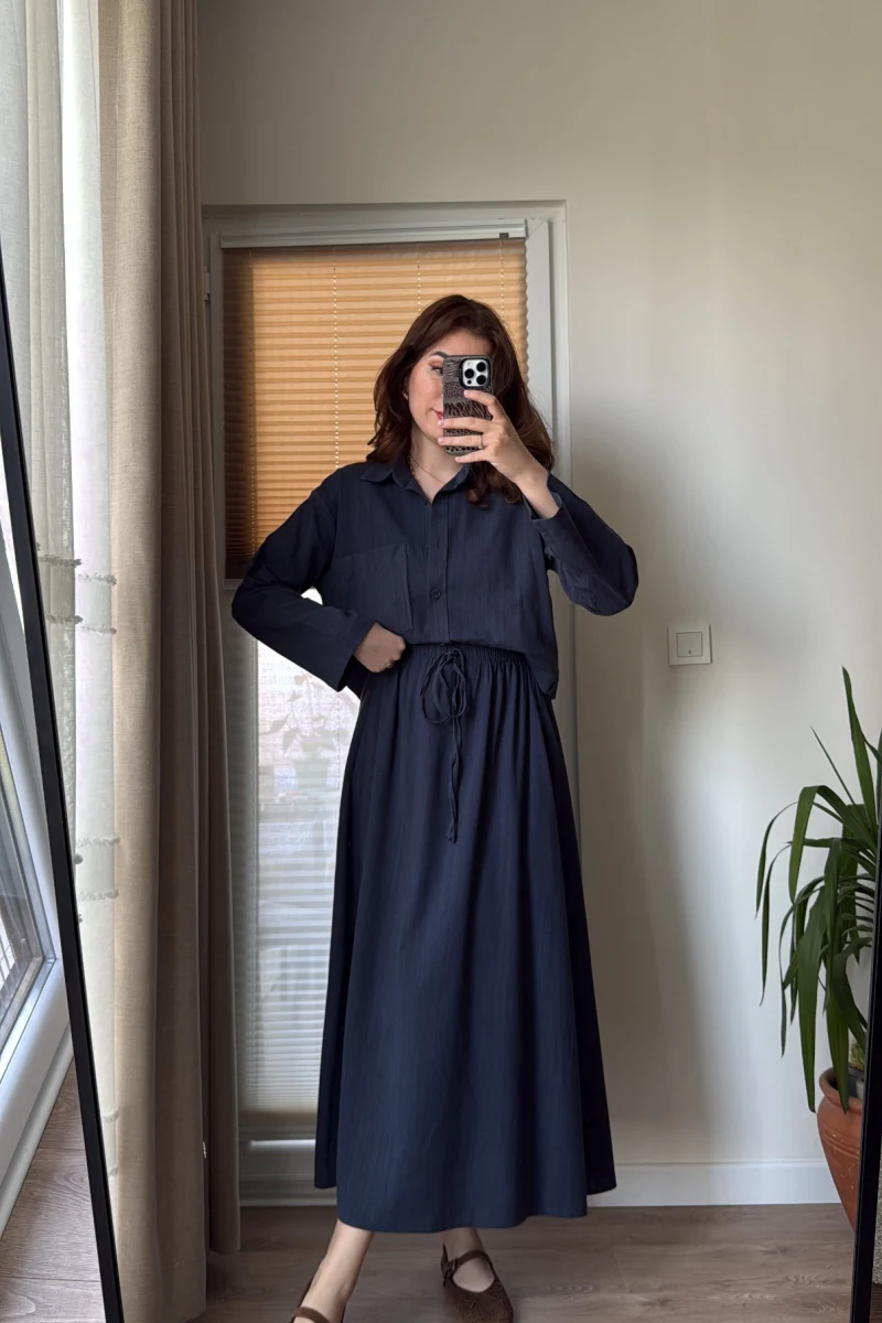 Keten Etek Gömlek Takım Lacivert