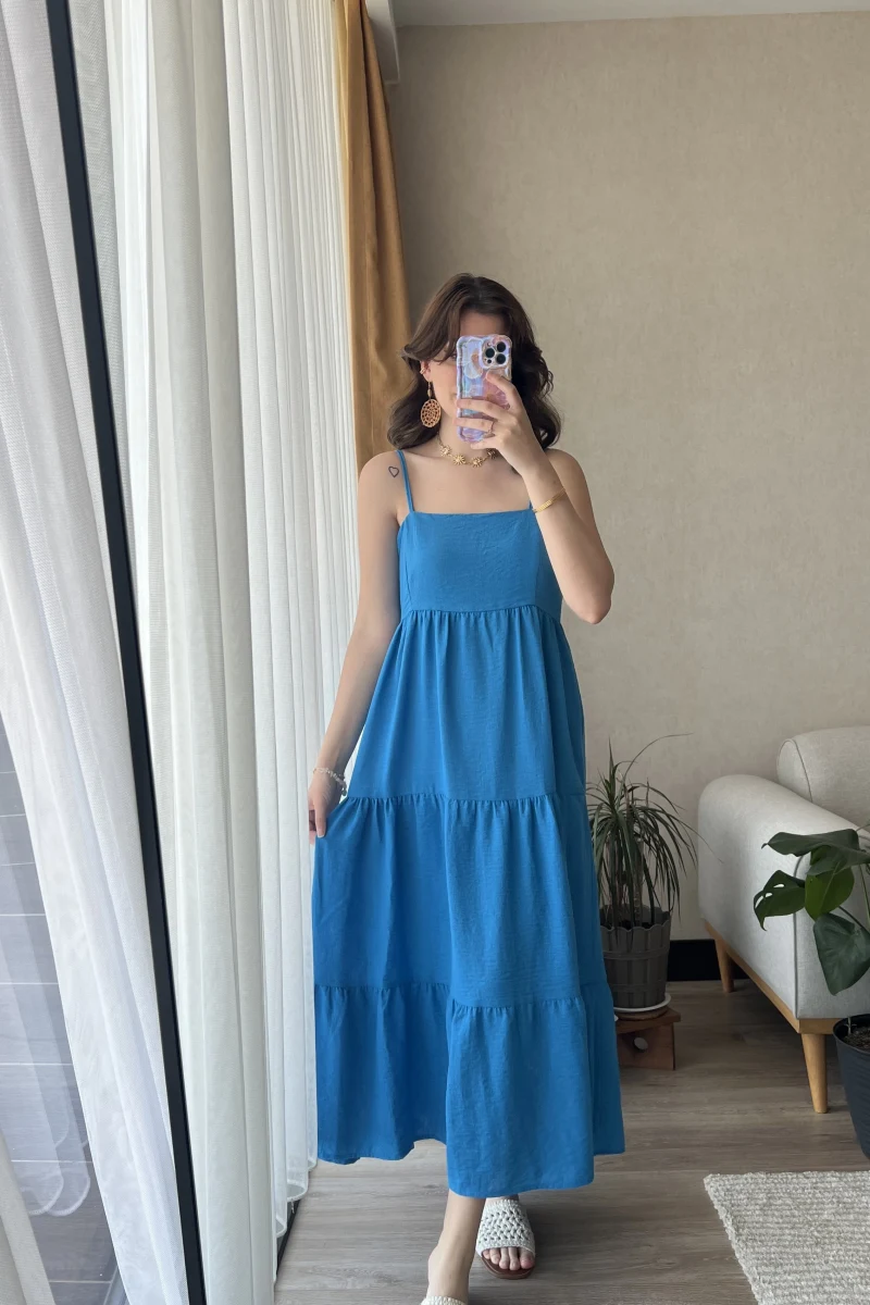 Keten Kat Kat Elbise Mavi