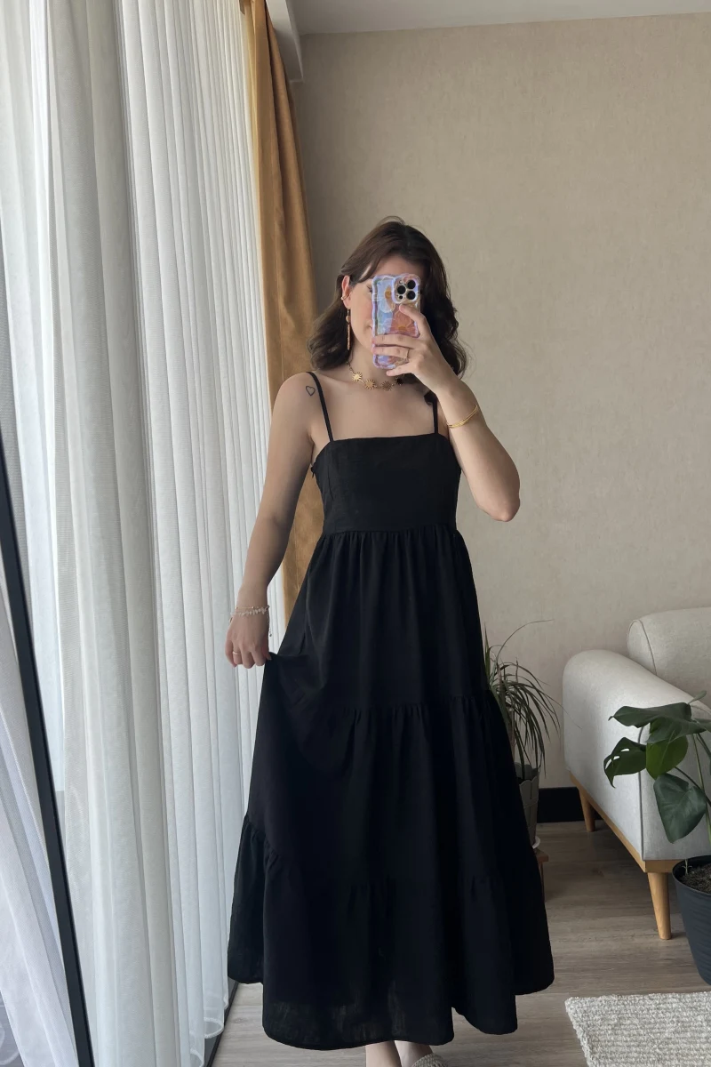 Keten Kat Kat Elbise Siyah