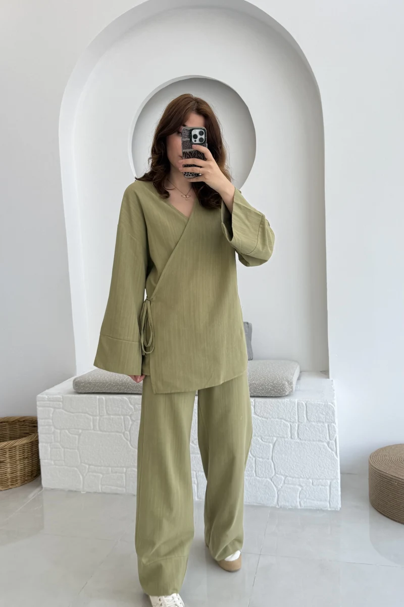 Keten Kimono Takım Haki 8582 EF
