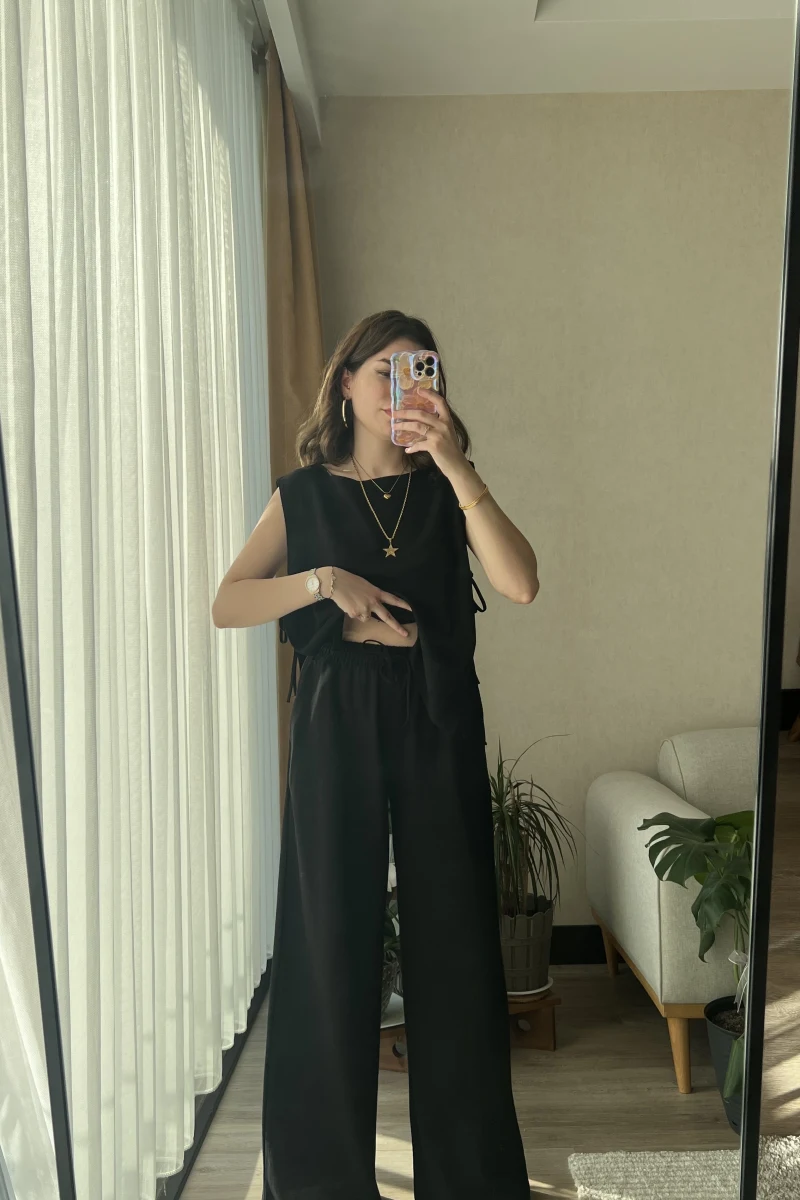 Keten Siyah Yandan Bağlamalı takım