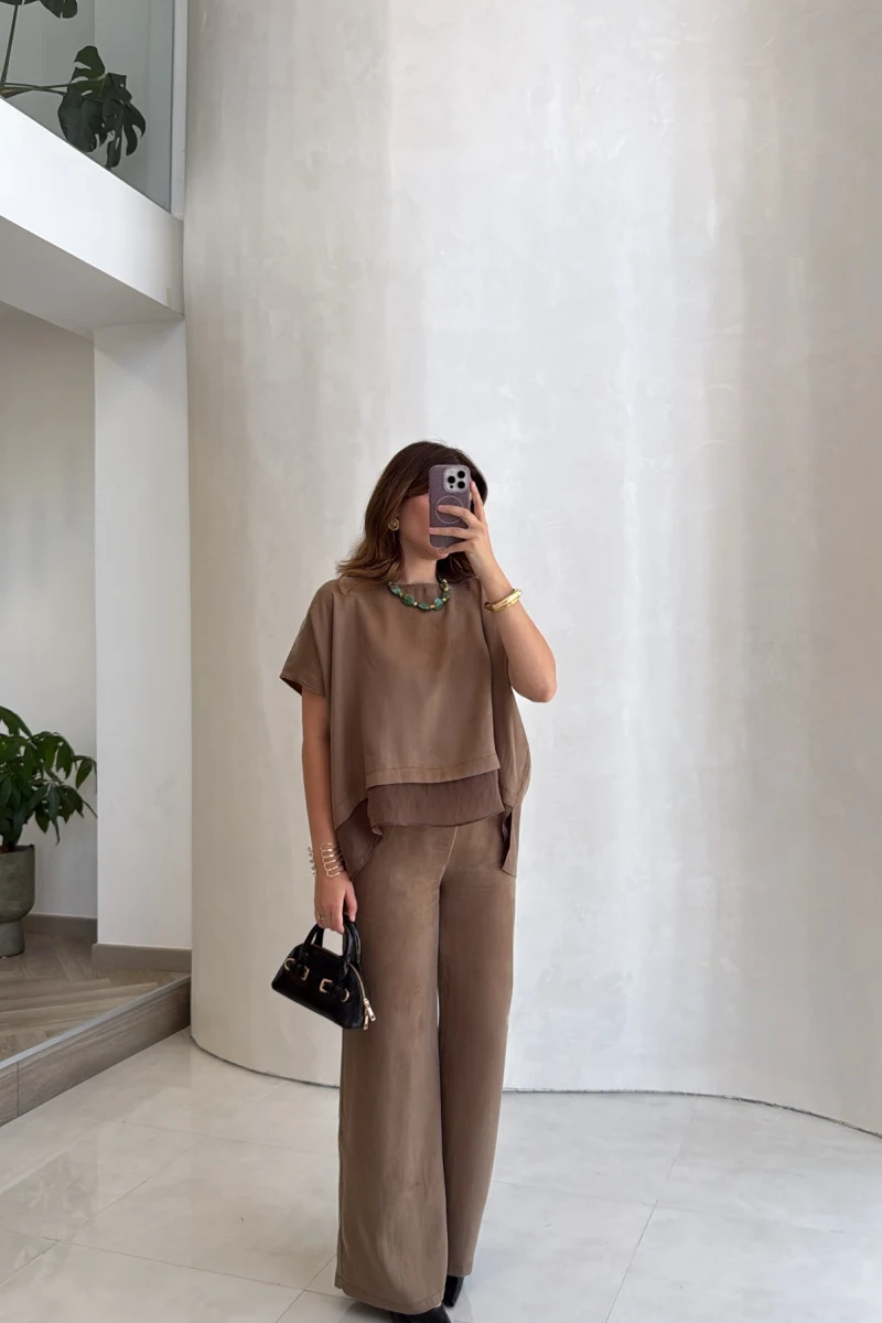 Kierra Bluz Pantolon Takım - Kahve - Kod: 51420