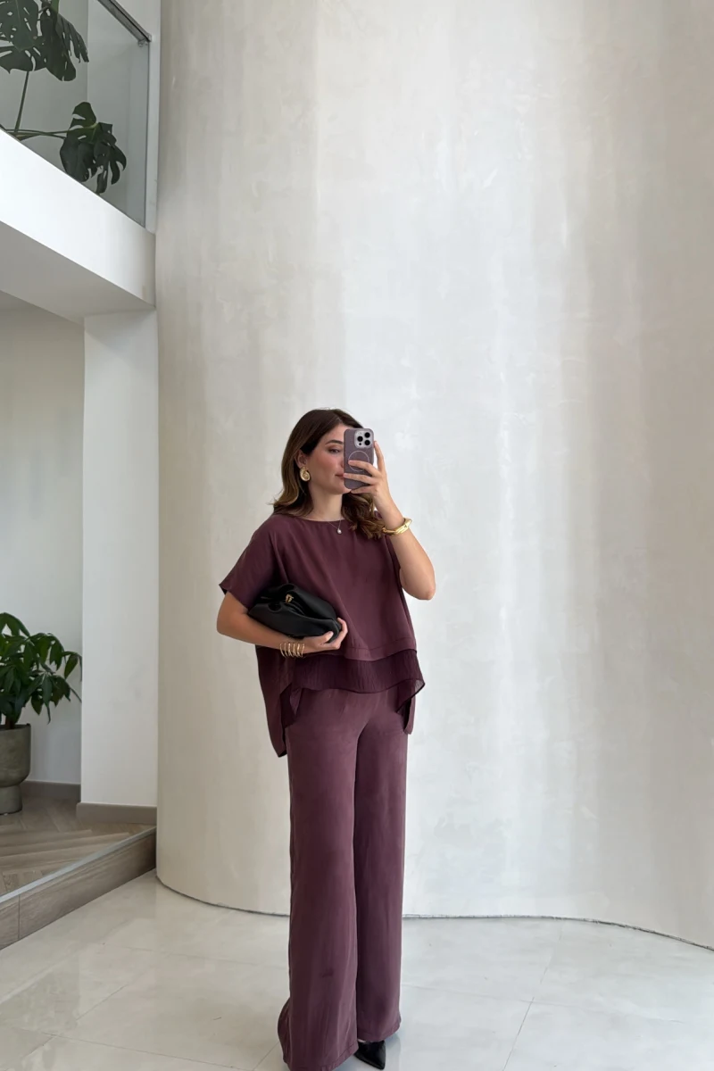 Kierra Bluz Pantolon Takım - Mürdüm - Kod: 51420