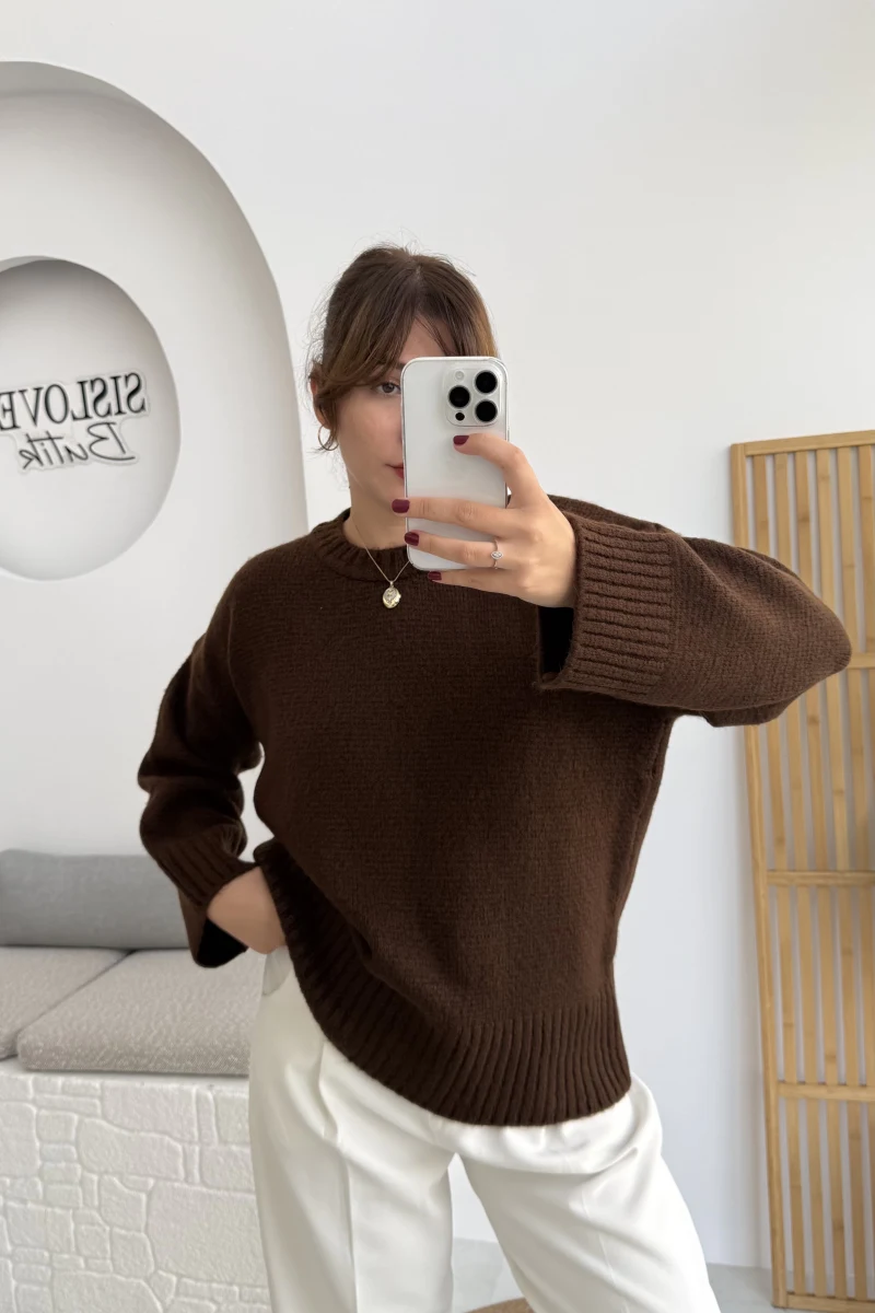 Kierra Örgü Kazak - Acı Kahve