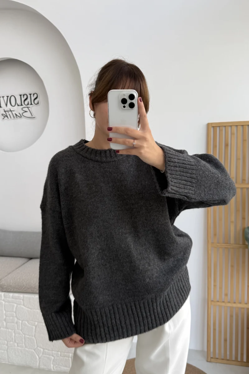 Kierra Örgü Kazak - Antrasit