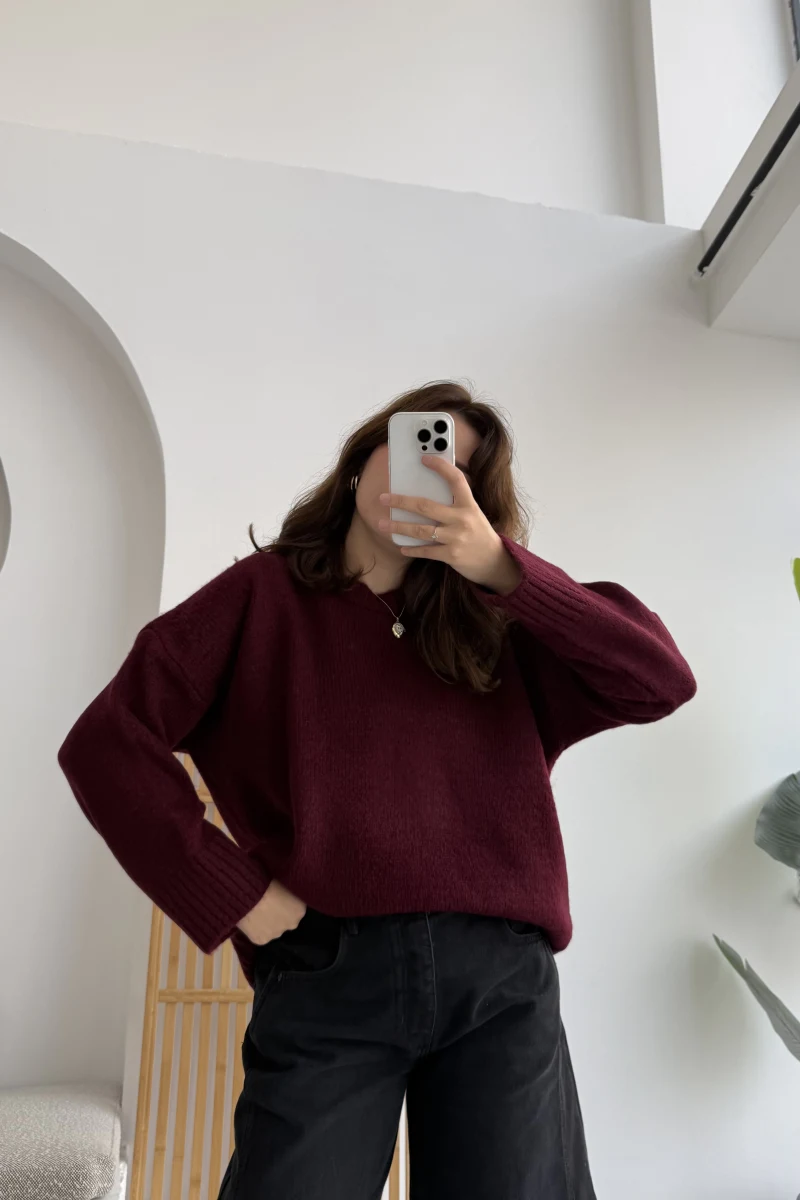 Kierra Örgü Kazak - Bordo