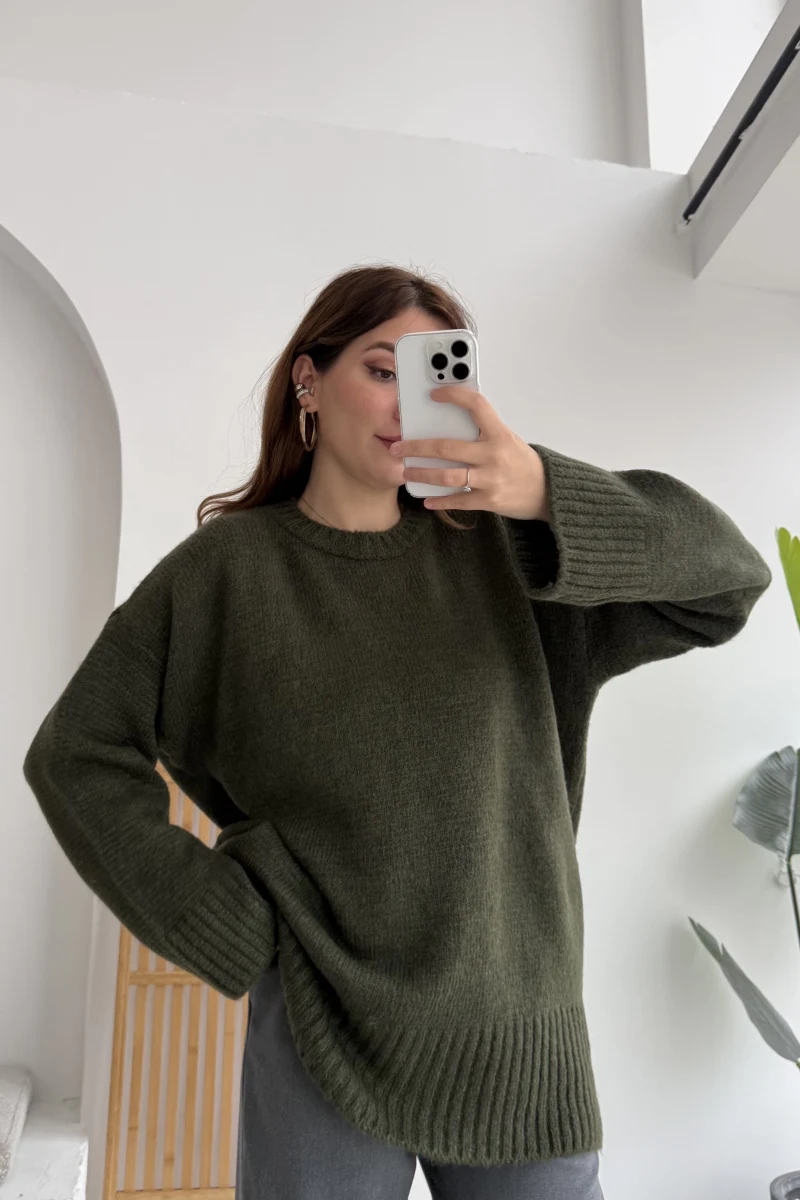 Kierra Örgü Kazak - Haki