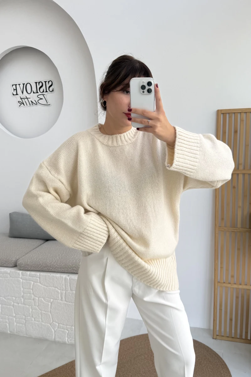 Kierra Örgü Kazak - Krem