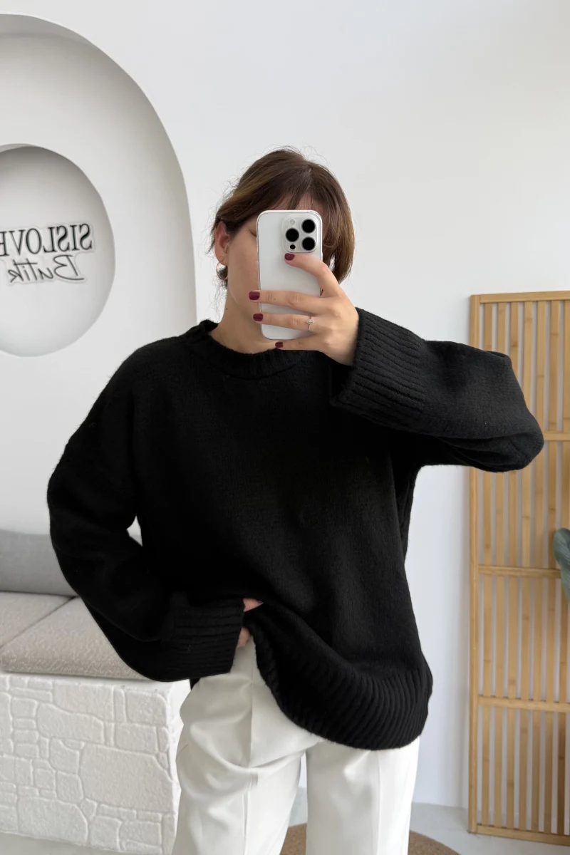 Kierra Örgü Kazak - Siyah