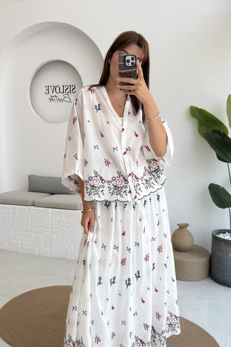 Kimono Etekli Çiçekli Takım - 3874