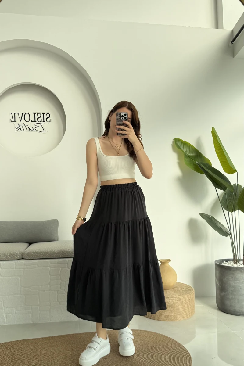 Kırışık Kat Kat Etek Siyah 5015