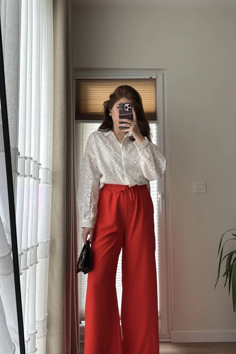 Kırmızı Tensel Pantolon