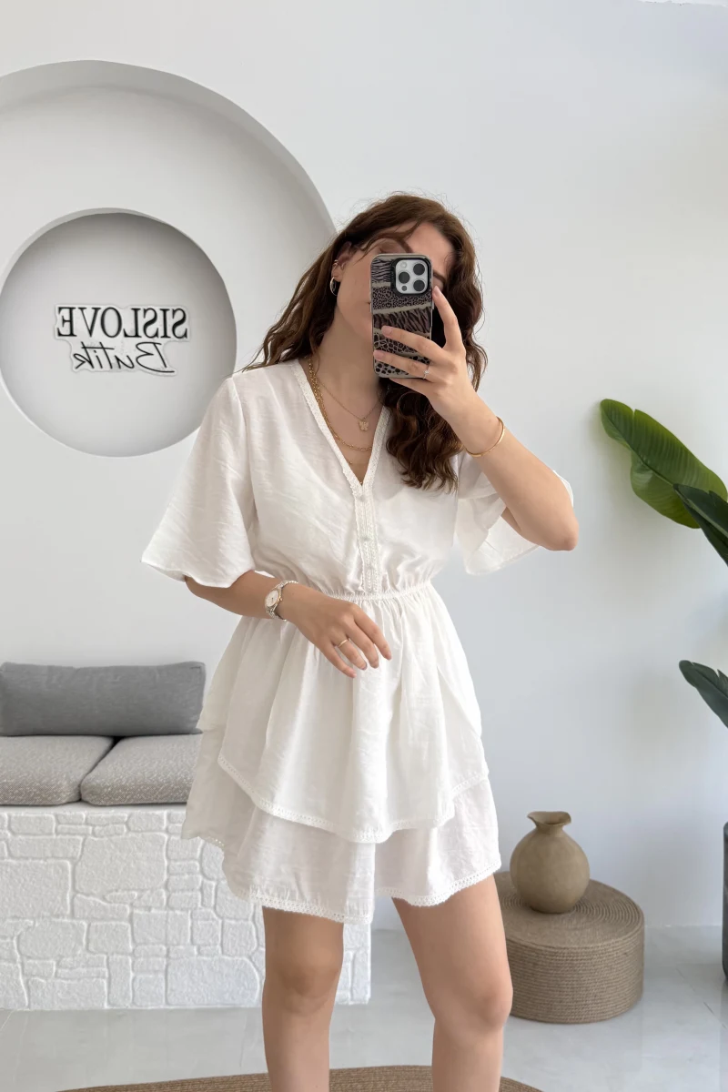 Kısa Elbise Kırık Beyaz - 3014