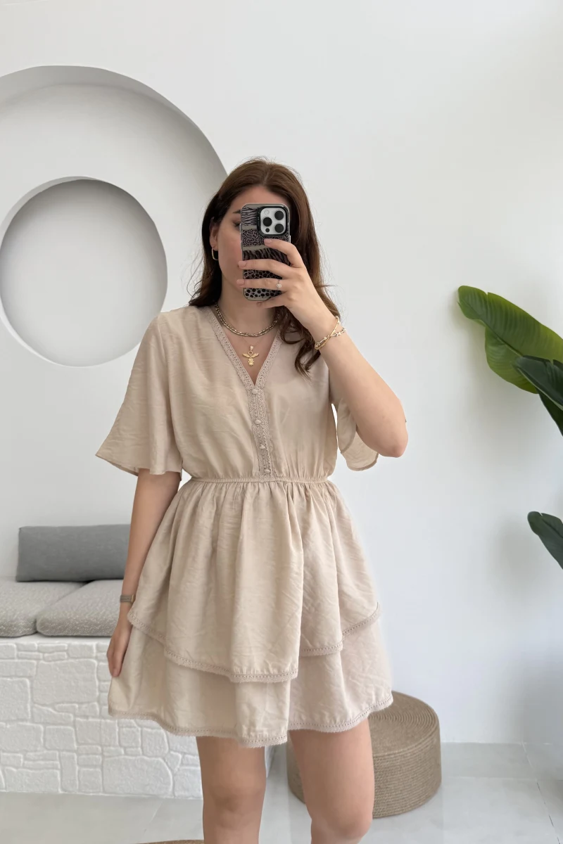 Kısa Elbise Krem - 3014