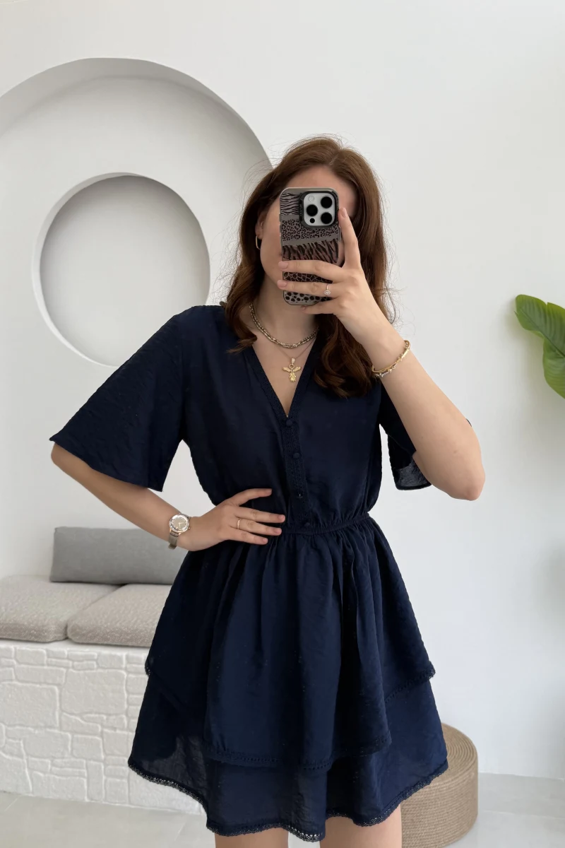 Kısa Elbise Lacivert - 3014