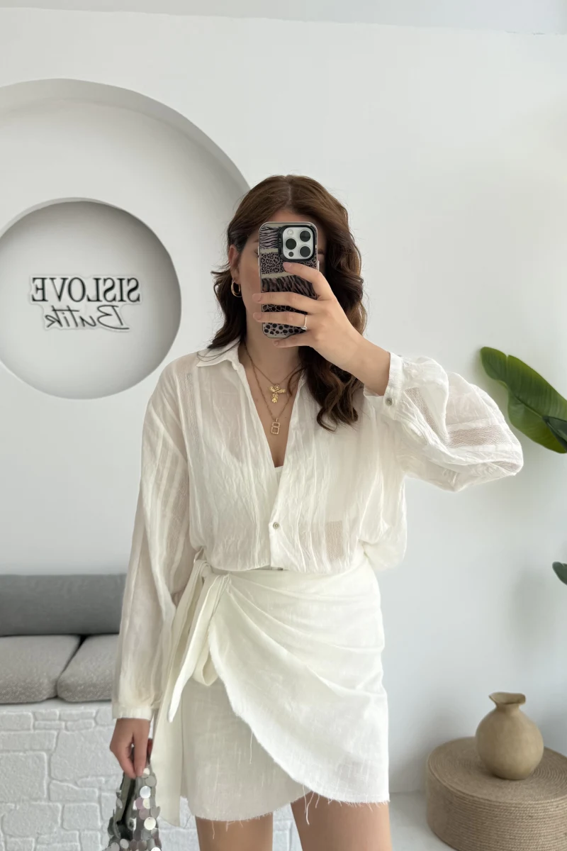 Kısa Keten Etek Ekru 3012