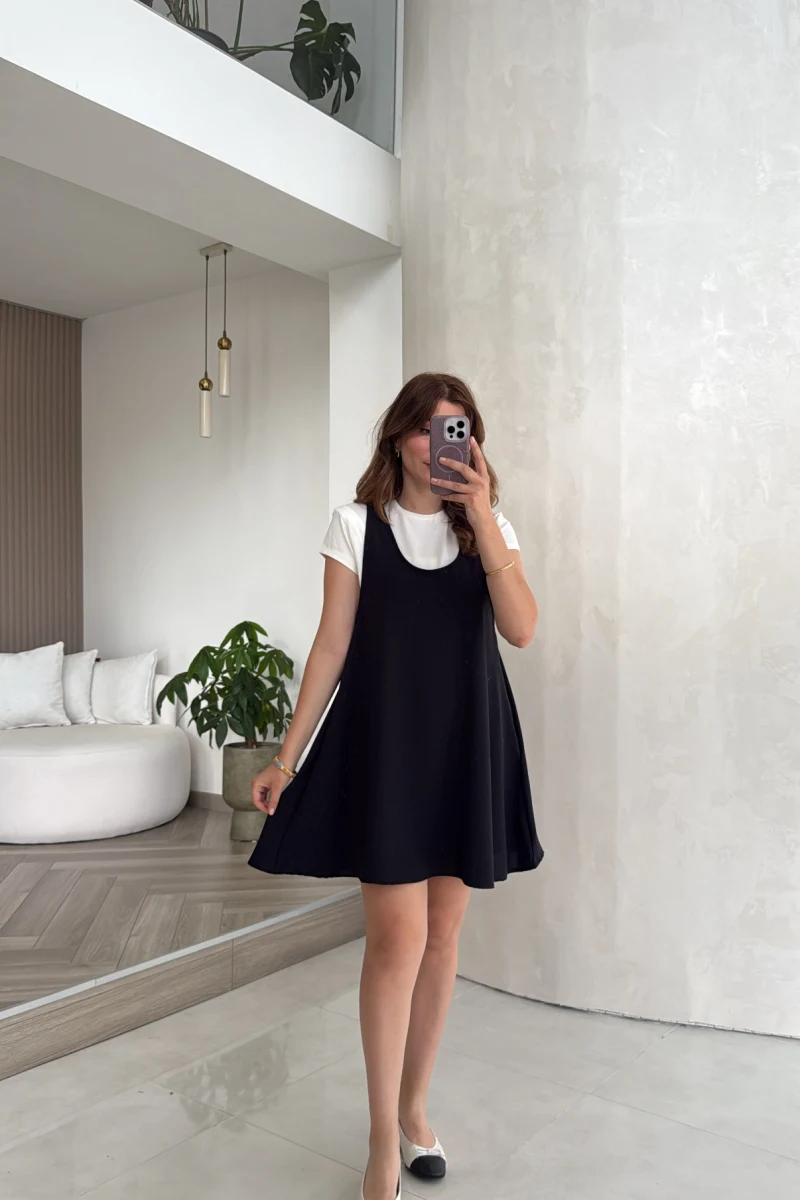 Kısa Kol T-Shirt Mini Elbise Takım - Lacivert - Kod: 4153