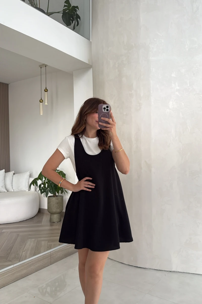 Kısa Kol T-Shirt Mini Elbise Takım - Siyah - Kod: 4153