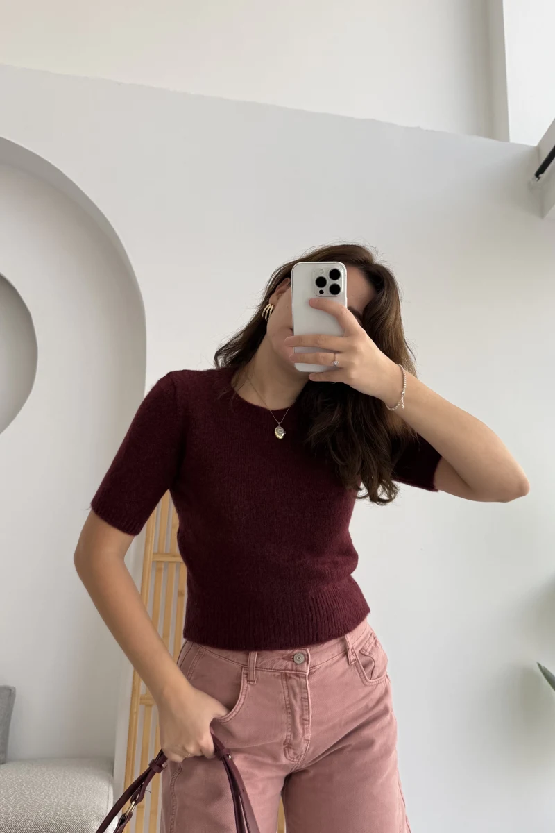 Kısa Kollu Triko Bordo Kod: 9037