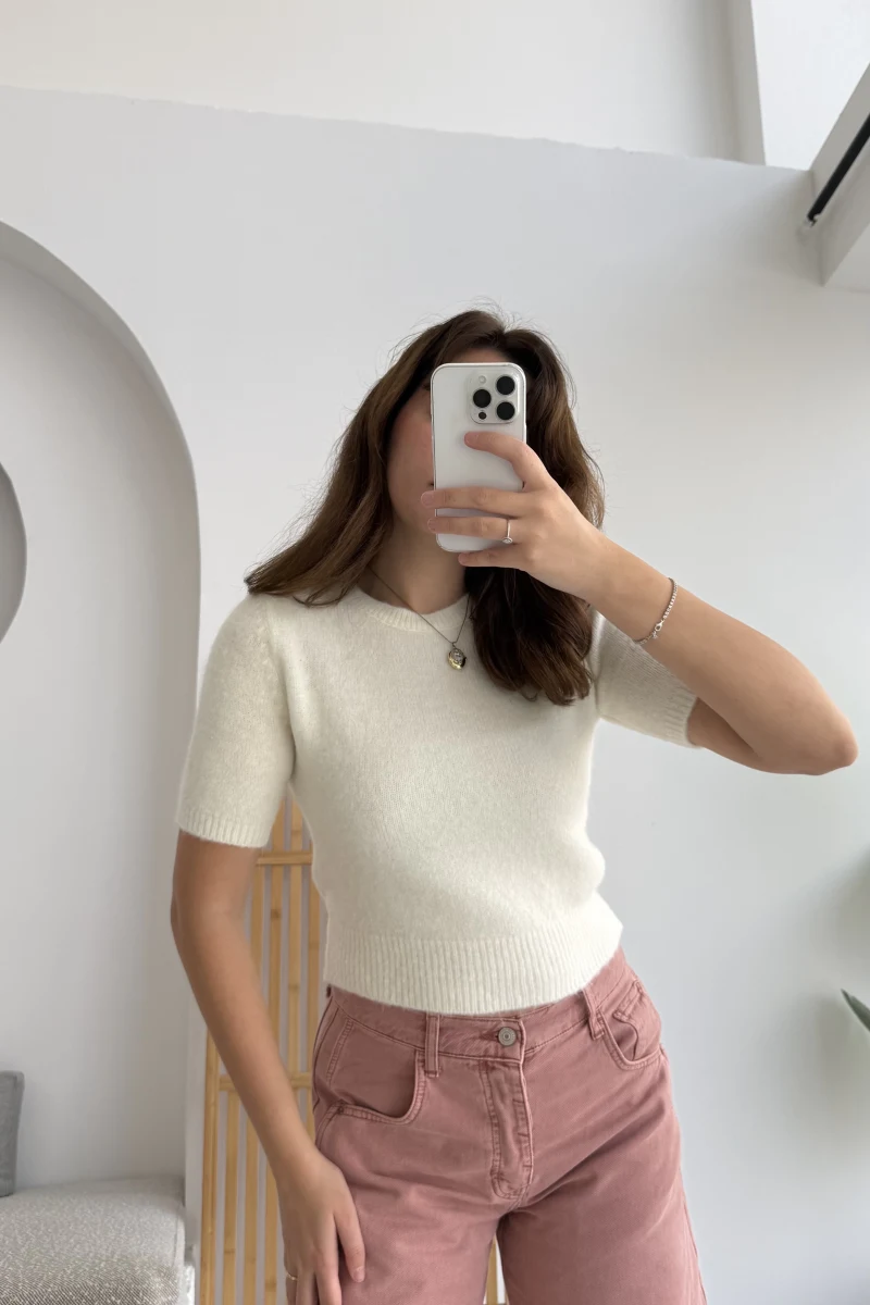 Kısa Kollu Triko Ekru Kod: 9037