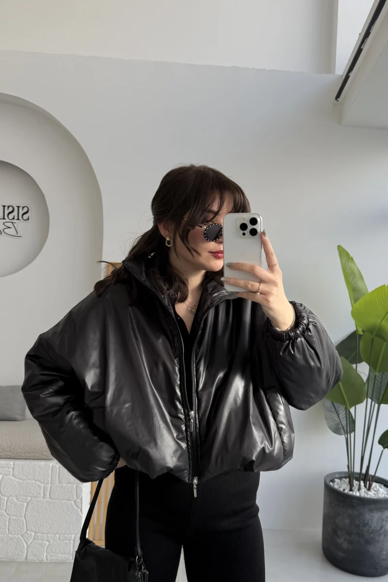 Kısa Şişme Mont - Siyah - Kod: 9596