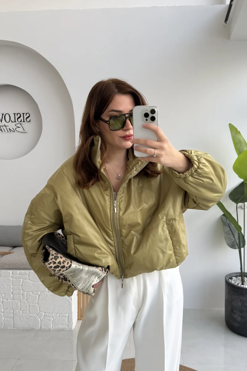 Kısa Şişme Mont - Yeşil - Kod: 9596