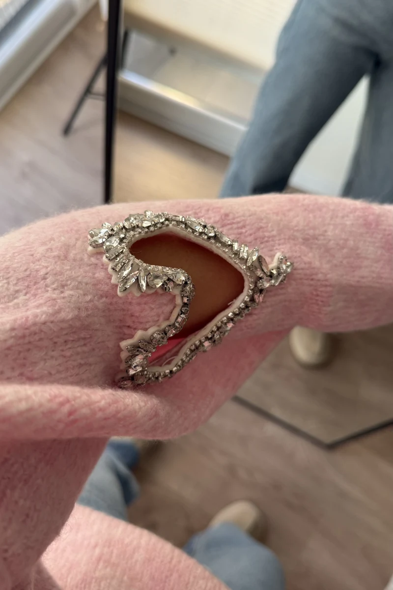 Kolları Kalp Detay Mücevher Model Kazak Pembe