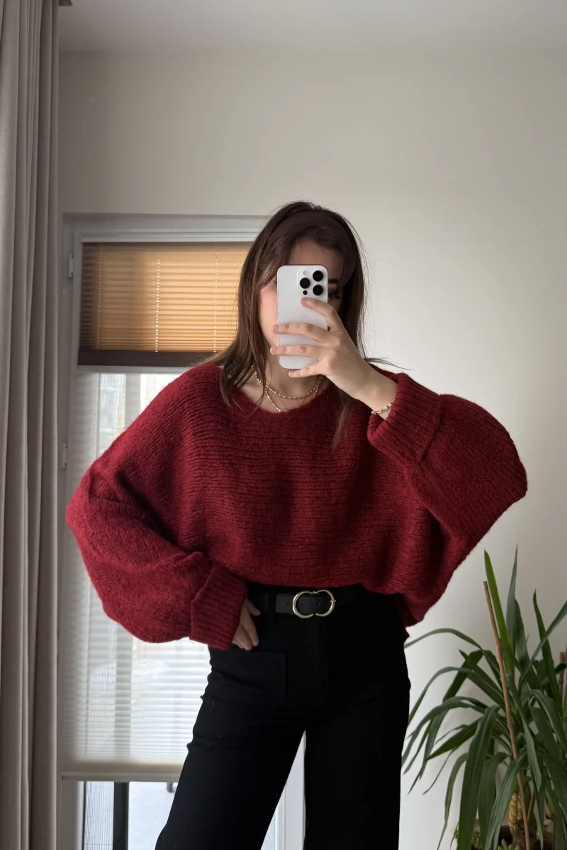 Kolları Katlamalı Bordo Kazak