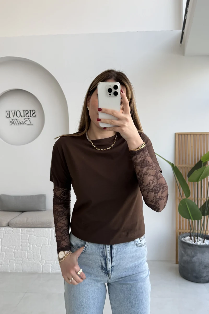 Kolu Danteli T-shirt - Kahverengi