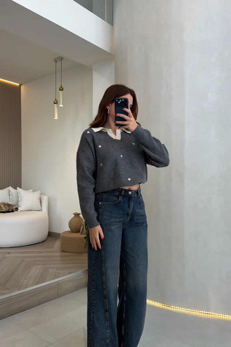 Koyu Mavi Yüksek Bel Denim Jean Pantolon