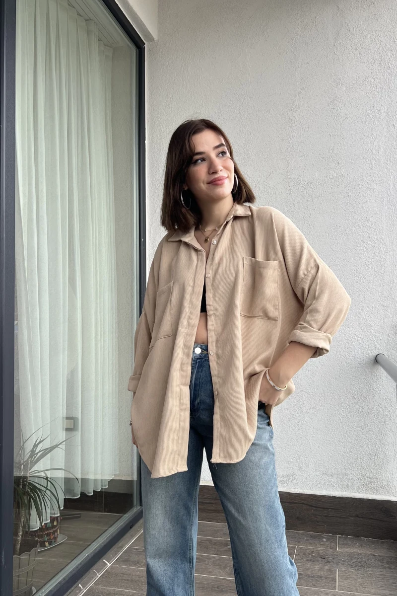 Krem Kadife Gömlek