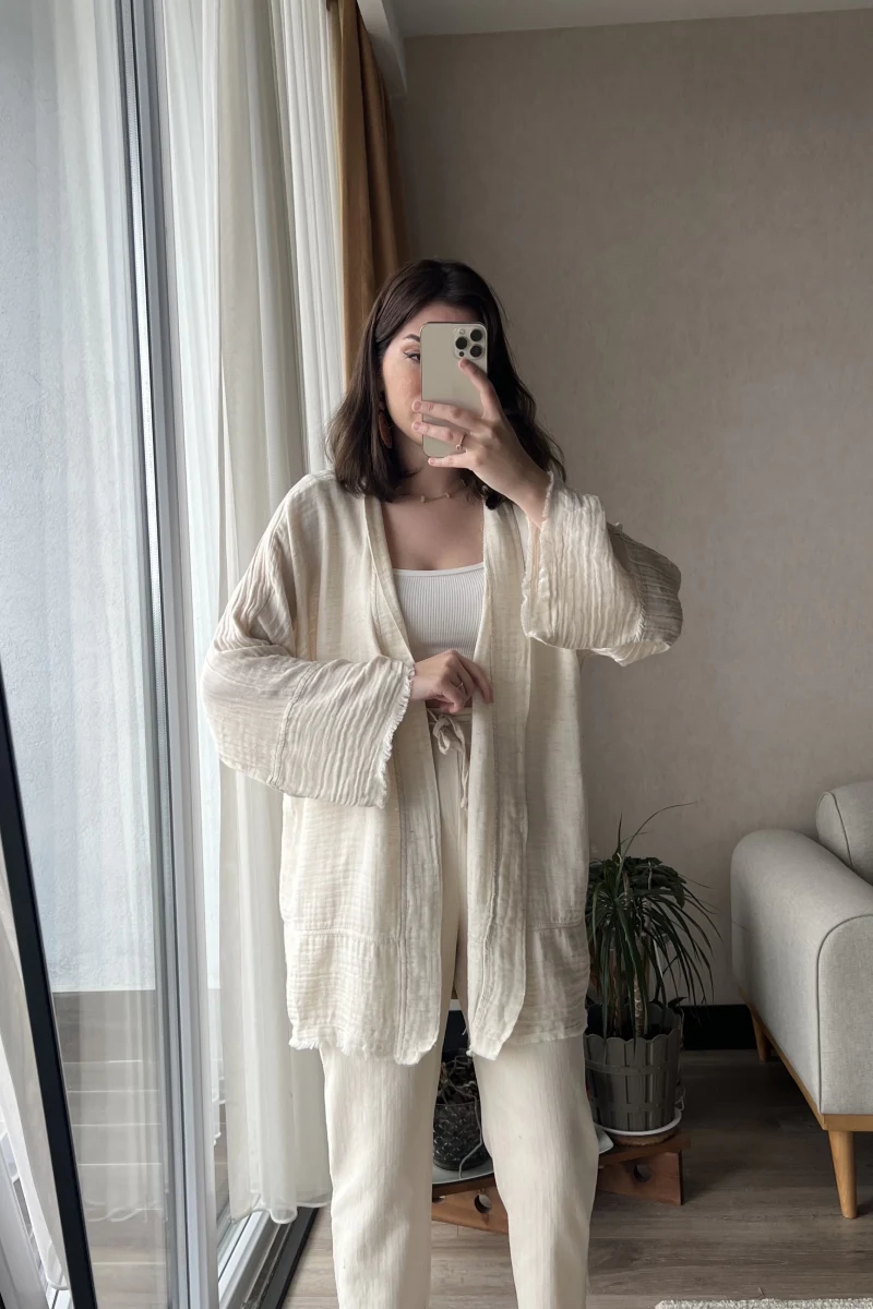 Krem Müslin Kumaş Kimono