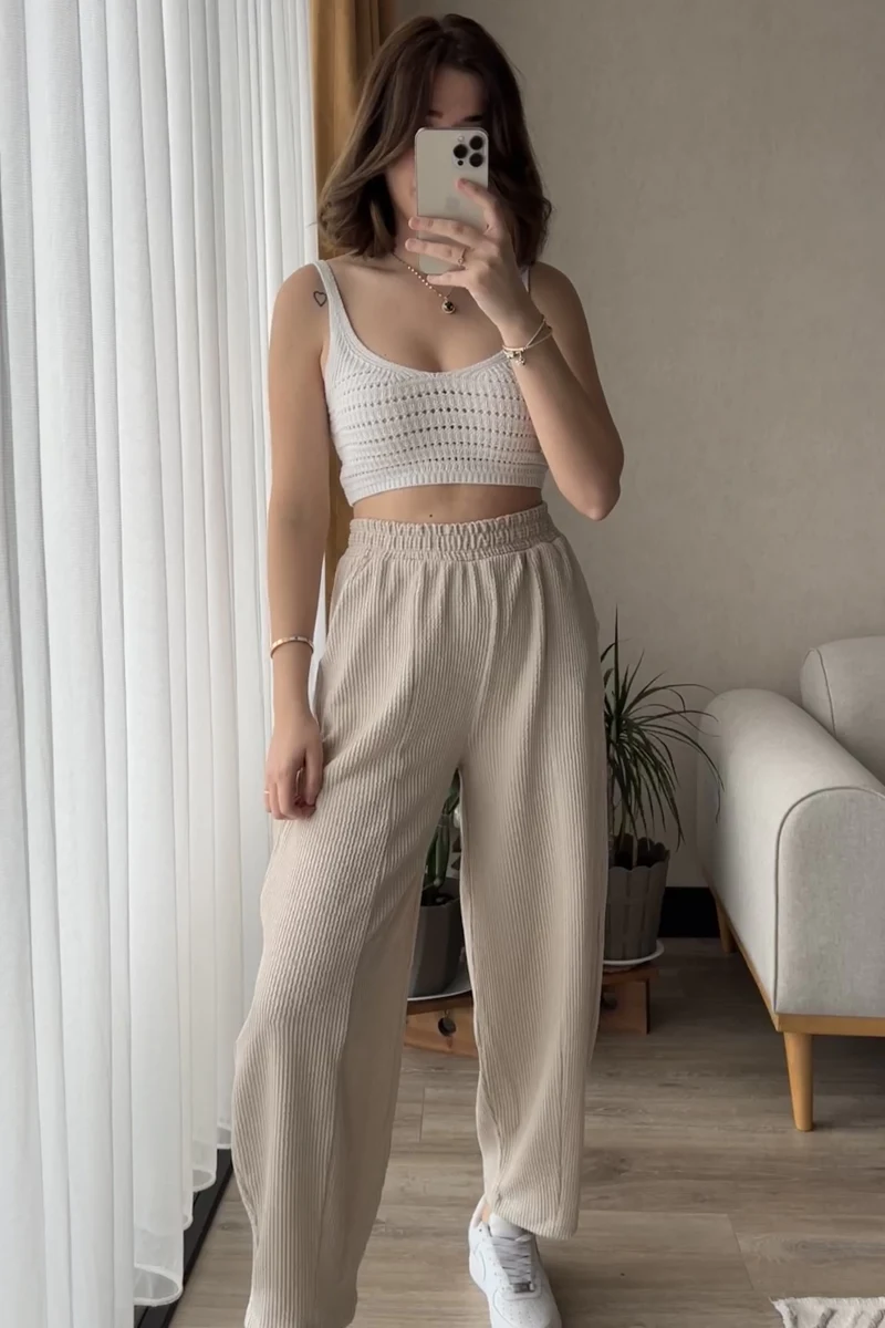 Krem Şalvar Pantolon