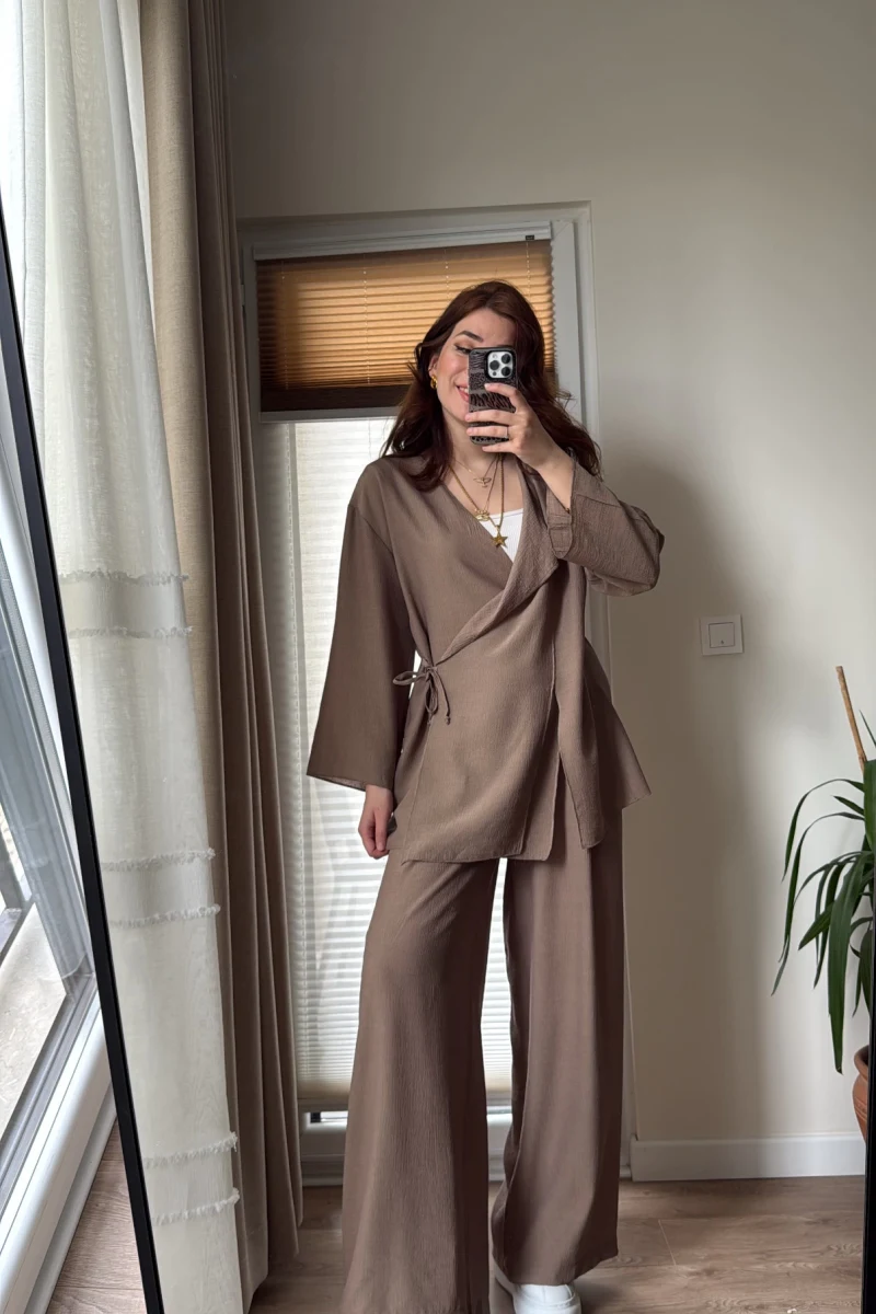 Krinkıl Viskon Kimono Takım Kahve (KOD: 51109)