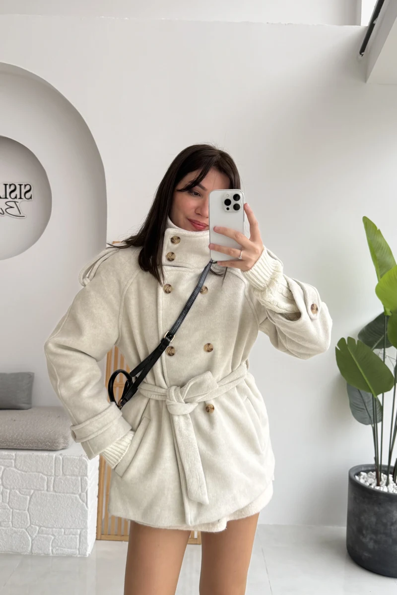 Kuruvaze Kısa Kuşaklı Kaban - Taş - Kod: 7676