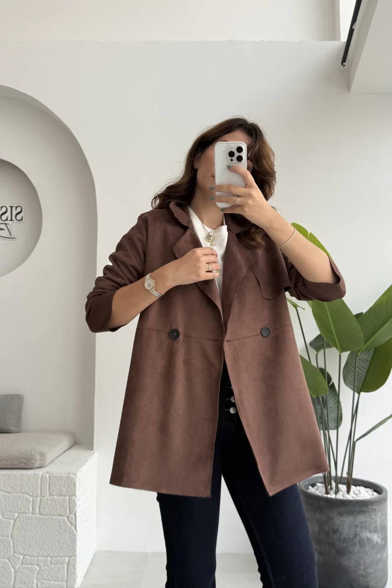 Kuşaklı Süet Trençkot - Kahve
