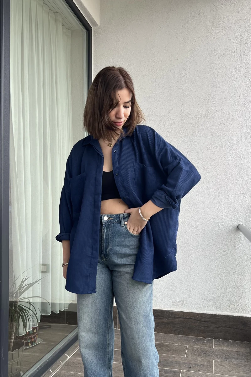Lacivert Kadife Gömlek