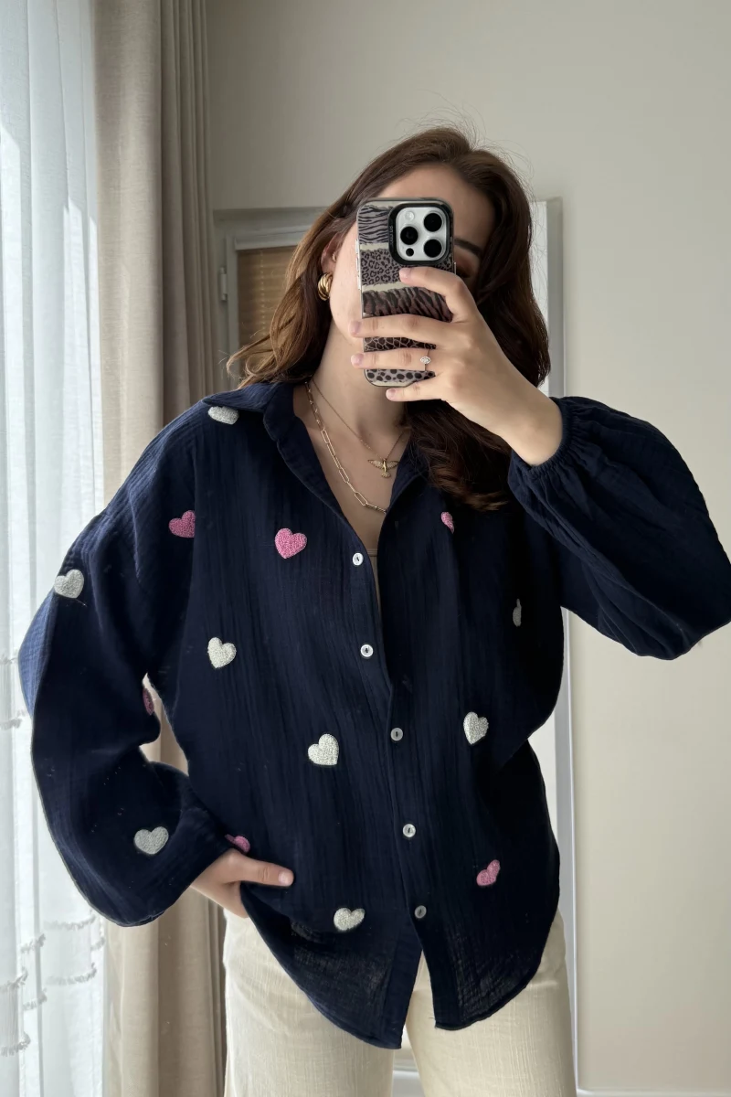 Lacivert Kalpli Müslin Gömlek