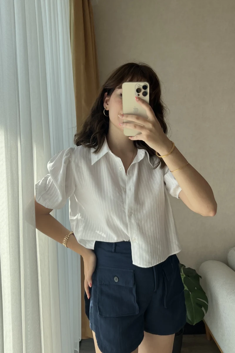 Lacivert Müslin Keten Karışımlı Şort