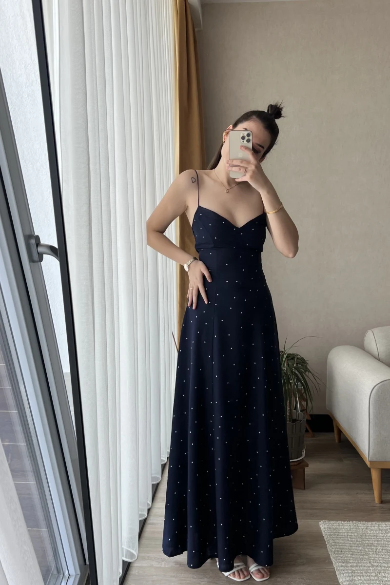 Lacivert Puantiyeli Elbise