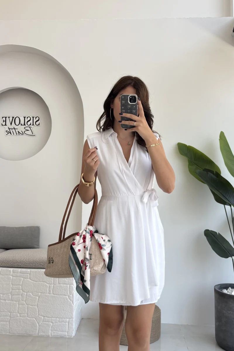 Laura Vatkalı Bürümcük Elbise - Beyaz - 6021