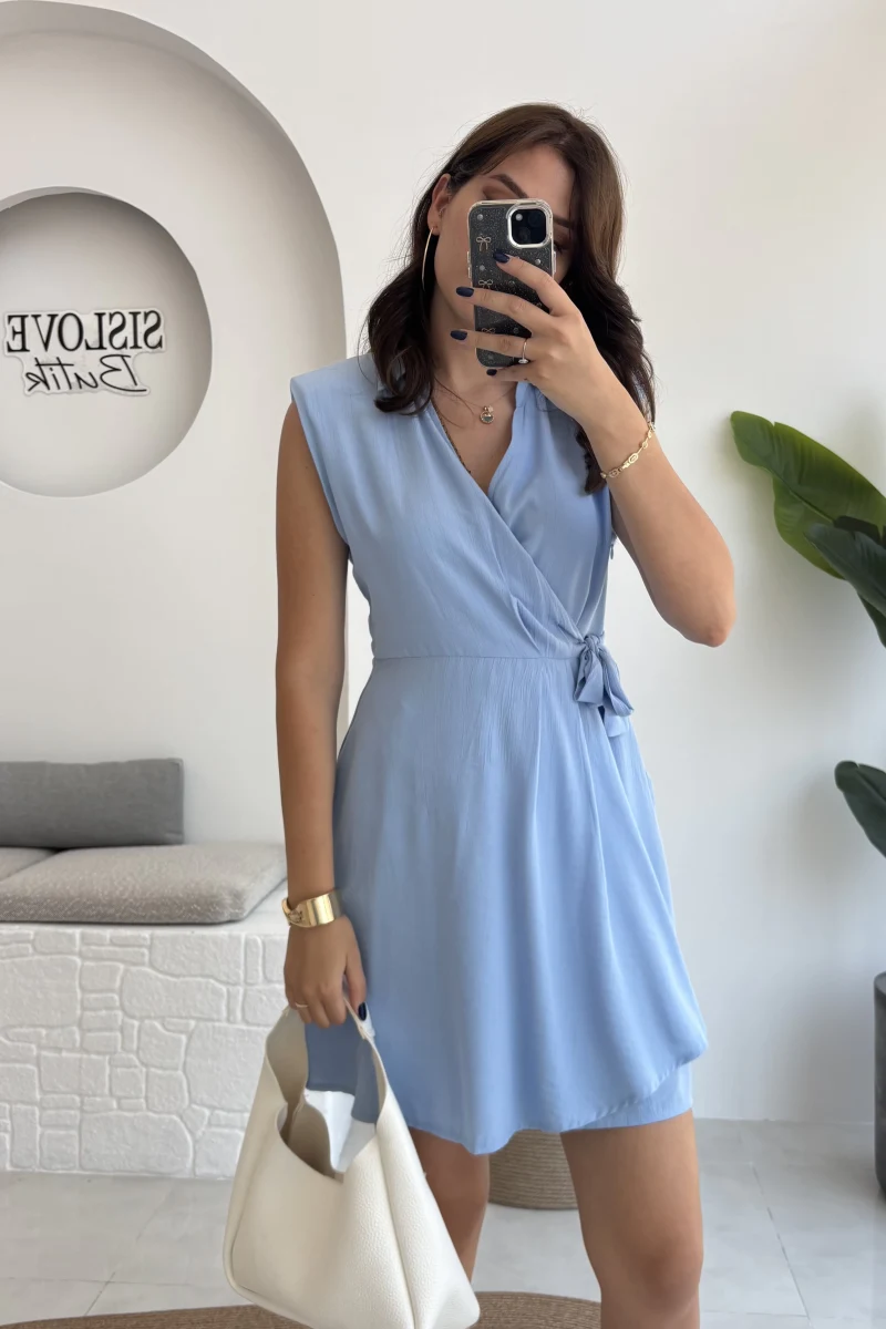 Laura Vatkalı Bürümcük Elbise - Mavi - 6021