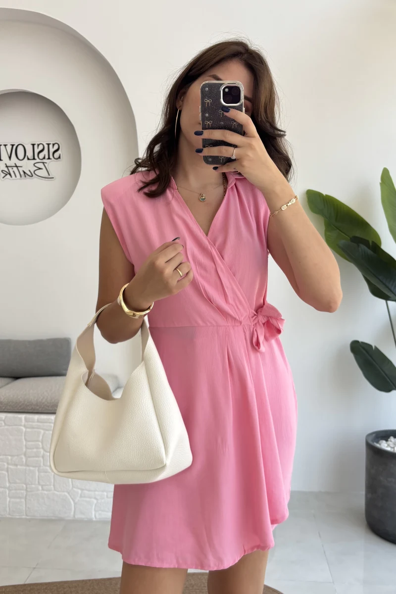 Laura Vatkalı Bürümcük Elbise - Pembe - 6021