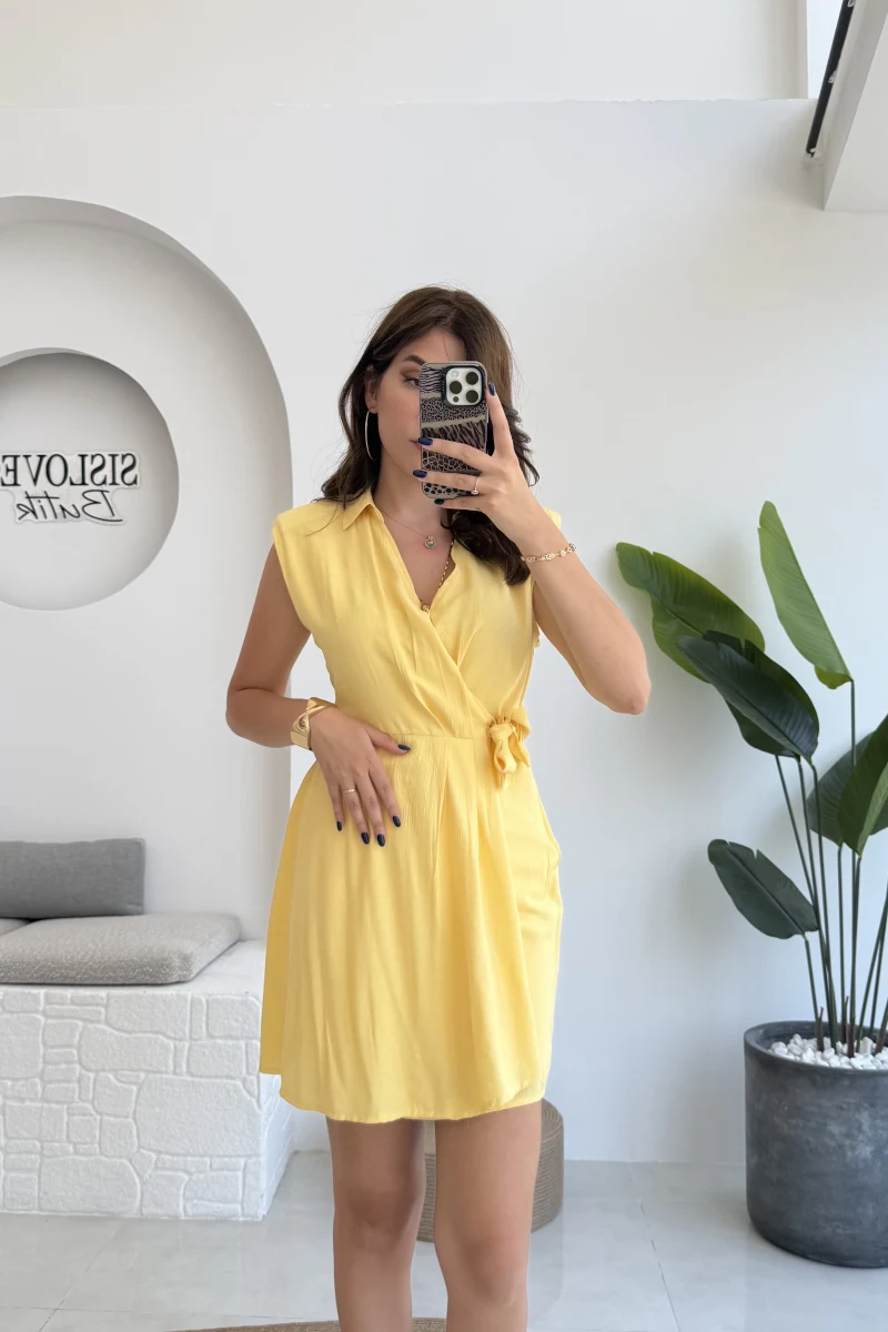 Laura Vatkalı Bürümcük Elbise - Sarı - 6021