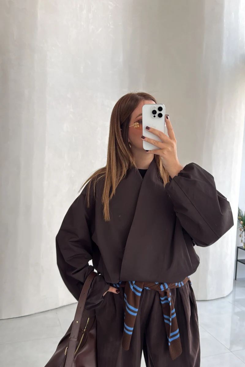Lauren Kısa Bomber Ceket - Acı Kahve - Kod: 7774