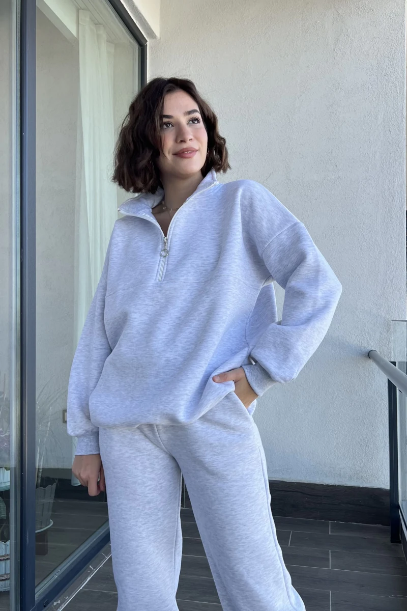 Lawla Gri Fermuarlı Sweat Takım