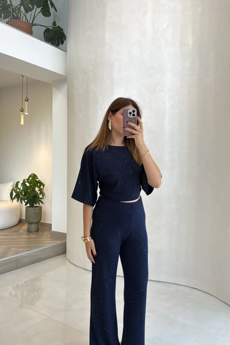 Lena Simli Modal Crop Takım - Lacivert - Kod: 4162