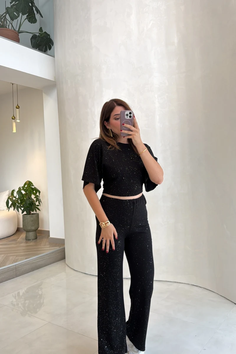 Lena Simli Modal Crop Takım - Siyah - Kod: 4162