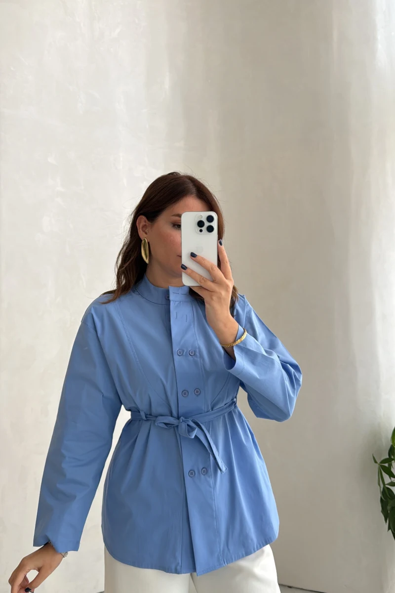 Lily Bağlamalı Gömlek - Mavi - Kod: 5529