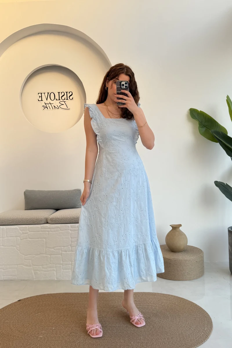 Limo Brode Elbise - Mavi